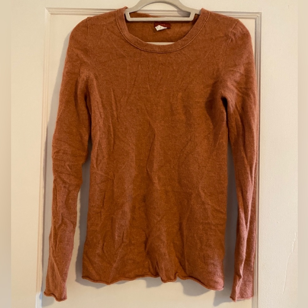 J Crew Womens Cashmere Crewneck Preppy Old Money Sweater Burnt Orange Size Mediu